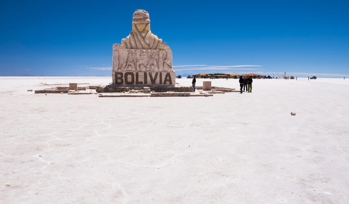 Dakar Rally Bolivia monument, Uyuni Salt Flats (Salar de Uyuni), Uyuni, Bolivia, South America